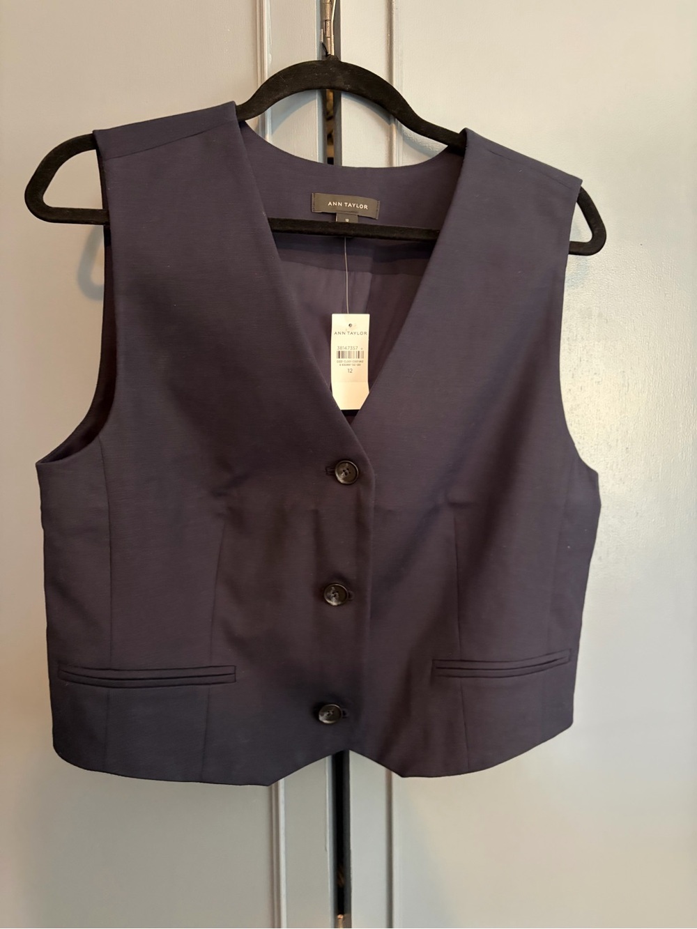 Ann Taylor Dark Navy Sleeveless Button Vest